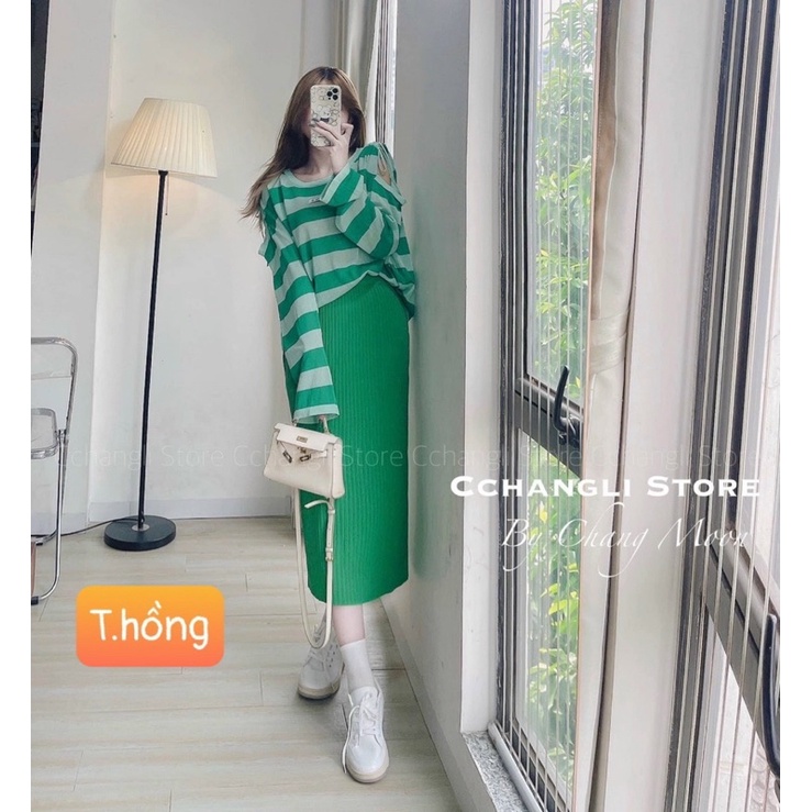 Set Áo Hở Vai Phối Chân Váy Len Dáng Dài, Set Đồ Mùa Thu Phong Cách Hàn Quốc