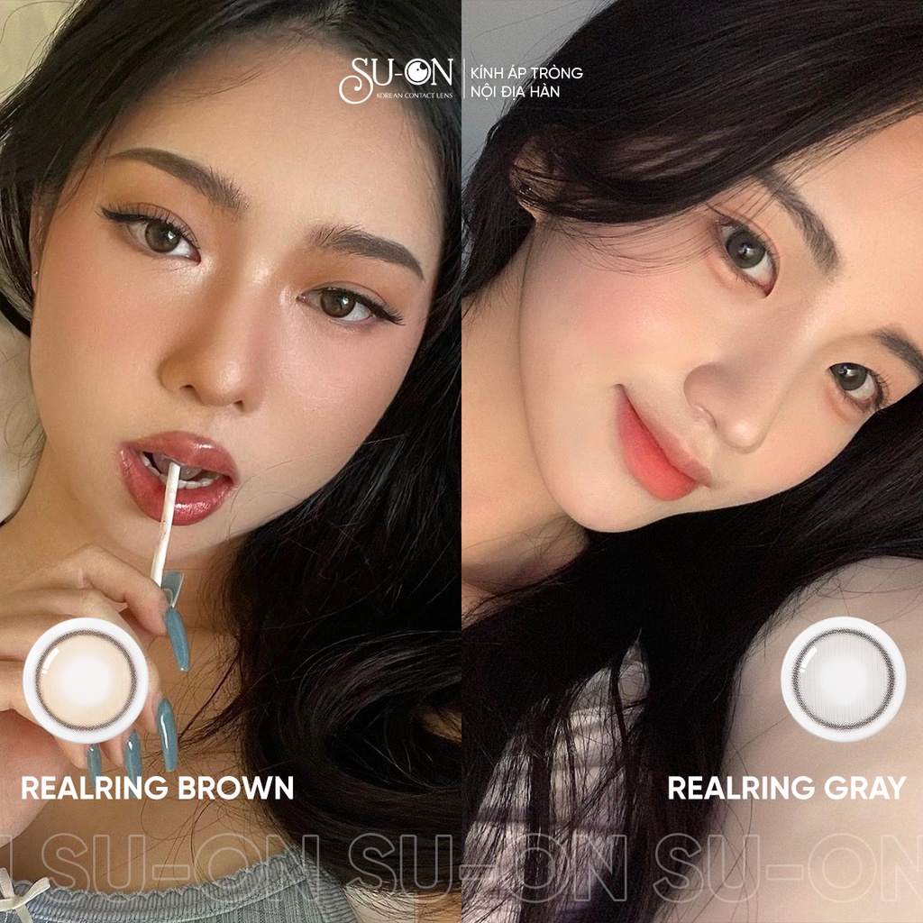 Lens 1 ngày Olens RealRing Brown/Gray áp tròng 14,2mm, nâu tự nhiên long lanh Hàn Quốc, siêu êm đeo 24h