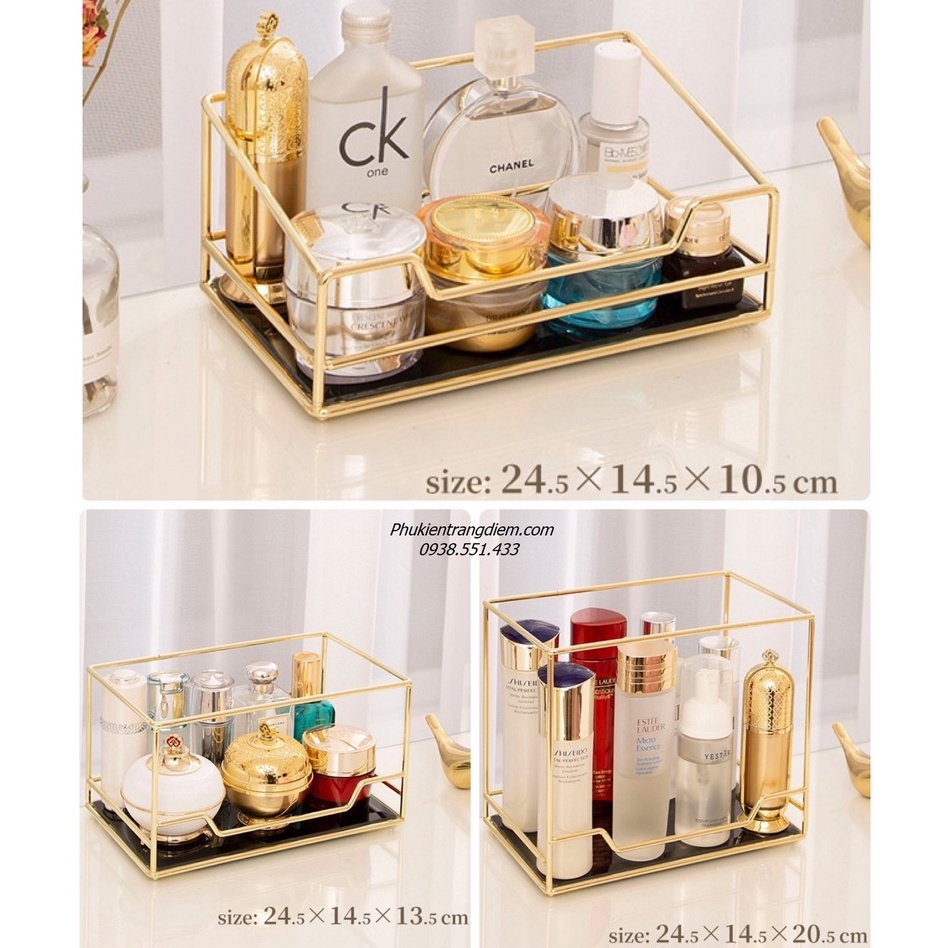 Kệ Trang Điểm Vàng Gold Để Nước Hoa Mỹ Phẩm 2 Tầng Sang Trọng Cao Cấp