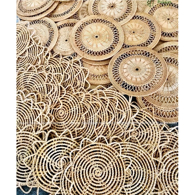 Tấm lót mây kiểu decor treo tường, chụp ảnh; Tấm lót bình hoa đường kính 25cm