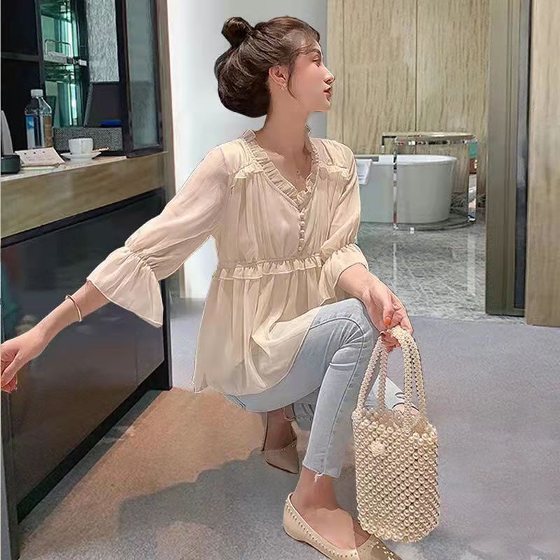 Áo Sơ Mi Chiffon Cổ Chữ V Phong Cách Hàn Quốc Ngọt Ngào Thời Trang Mùa Hè Hàng Mới Dành Cho Nữ | BigBuy360 - bigbuy360.vn
