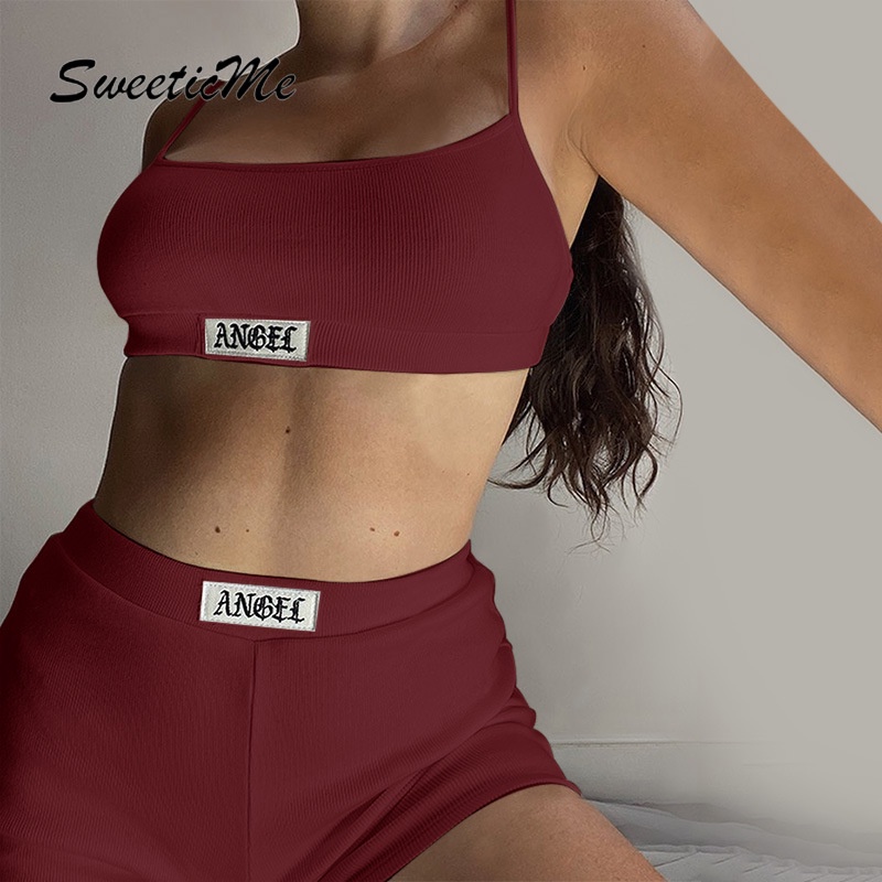 Set áo hai dây croptop và quần đùi phong cách năng động trẻ trung mới dành cho nữ