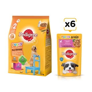 Combo thức ăn cho chó con dạng hạt Pedigree vị gà, trứng và sữa 2.7kg + 6 túi thức ăn dạng sốt vị gà 130g/túi