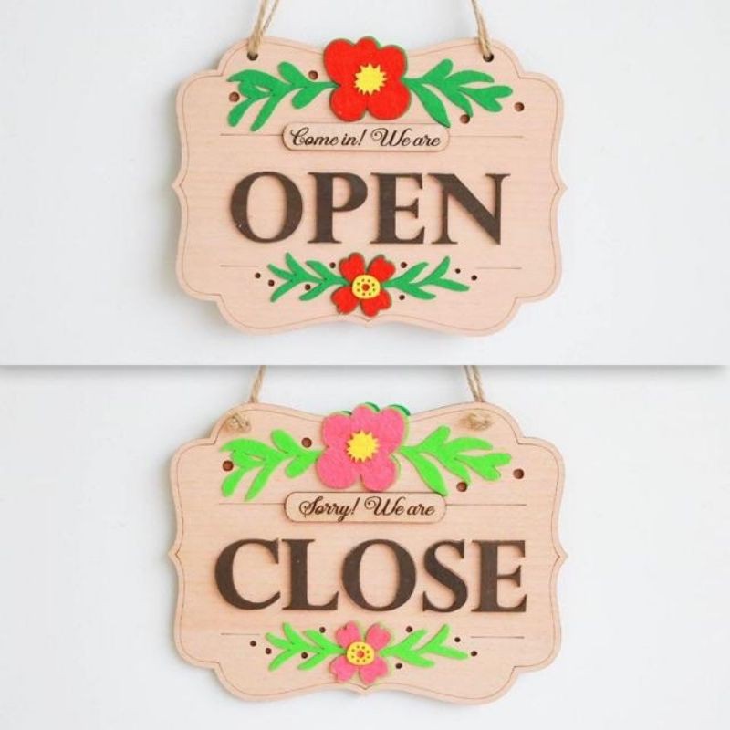 Bảng gỗ OPEN - CLOSE 2 mặt - Bảng gỗ trang trí Shop