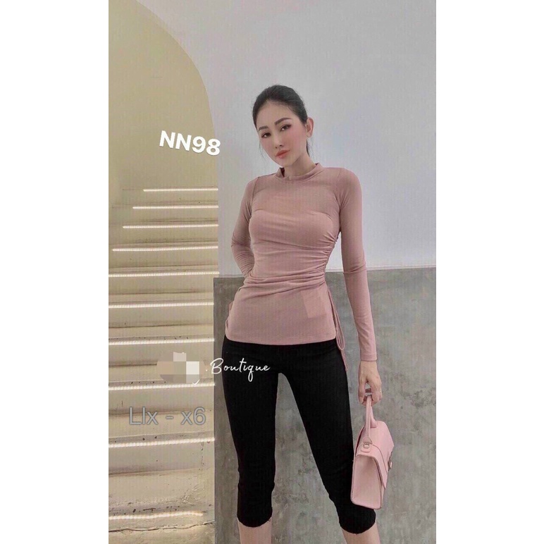 Áo kiểu rút dây xẻ cạnh dài tay hot