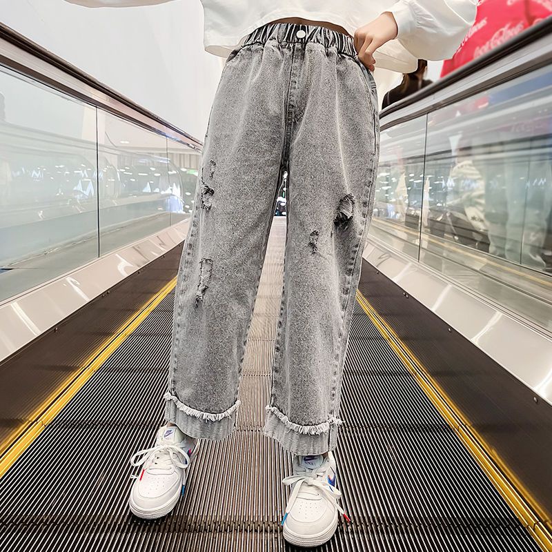 Quần Jeans Ống Rộng Phong Cách Thời Trang Xuân Thu Mới Cho Bé Gái
