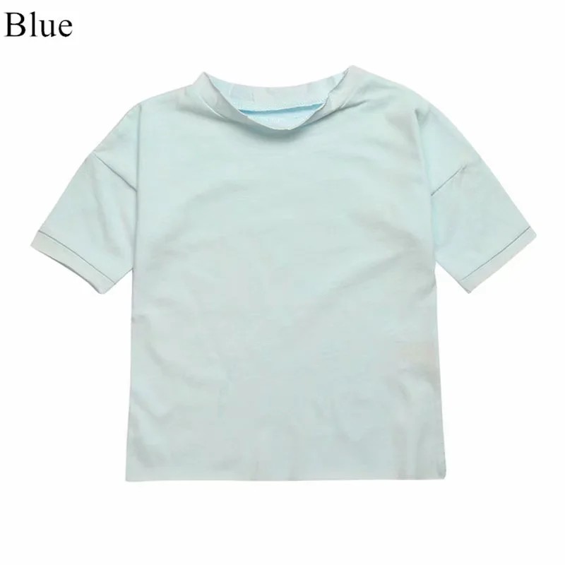 Korean Fashion Solid Kids Girls Blue Tshirts Short Sleeve Infant Toddler Baby Red T-shirt Top Cloth