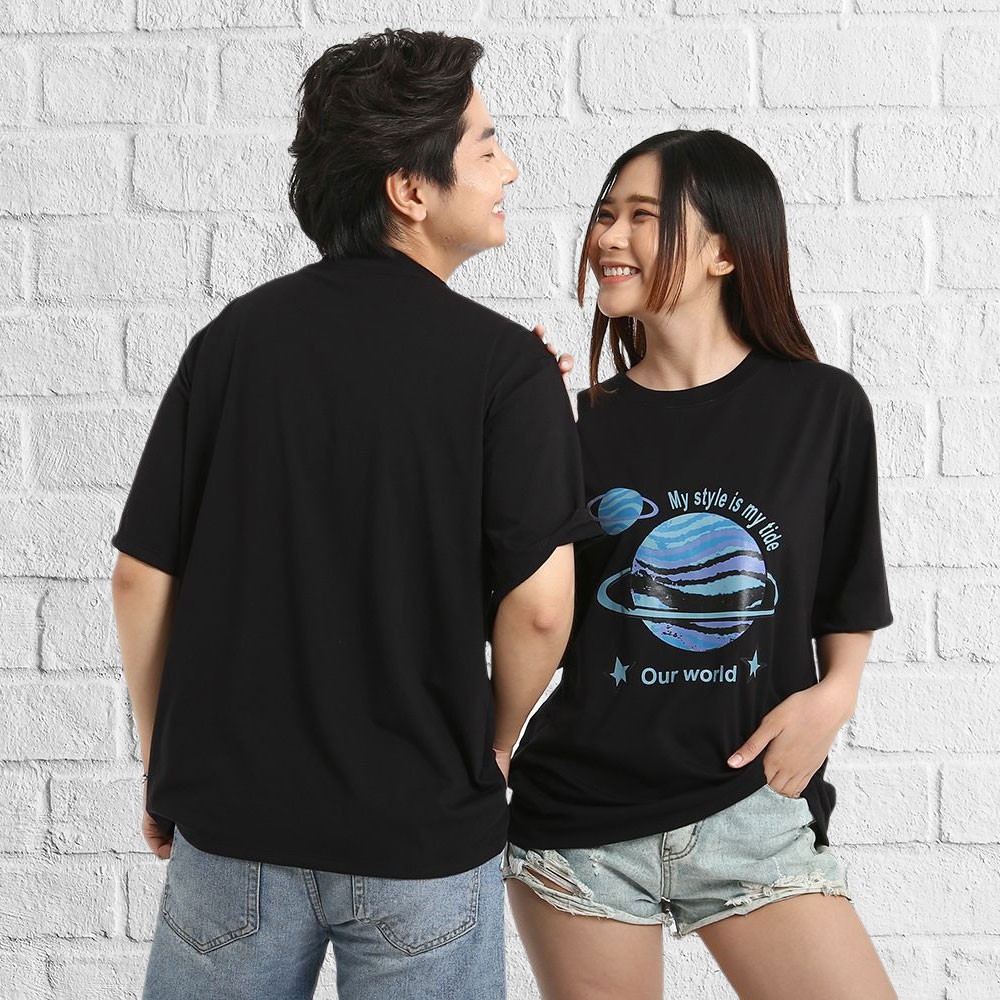 Áo thun tay lỡ phong cách unisex cổ tròn cho nam nữ in hình Trái Đất đẹp T2