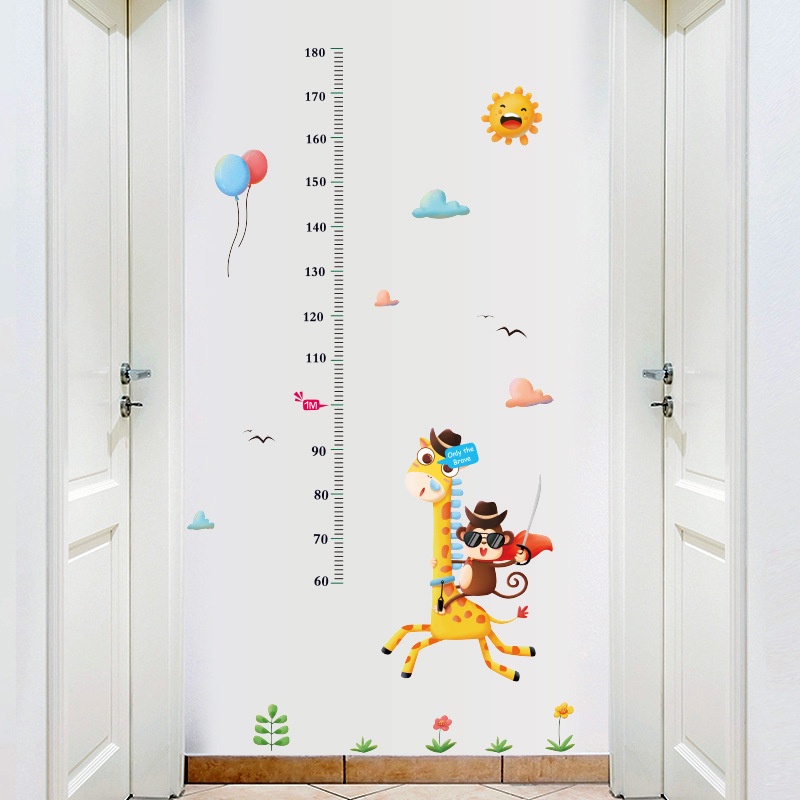 Decal đo chiều cao hươu khỉ bay trang trí phòng cho bé
