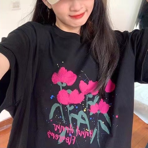 Áo thun SUXI tay ngắn dáng rộng in họa tiết phong cách Hàn Quốc thời trang dành cho nữ