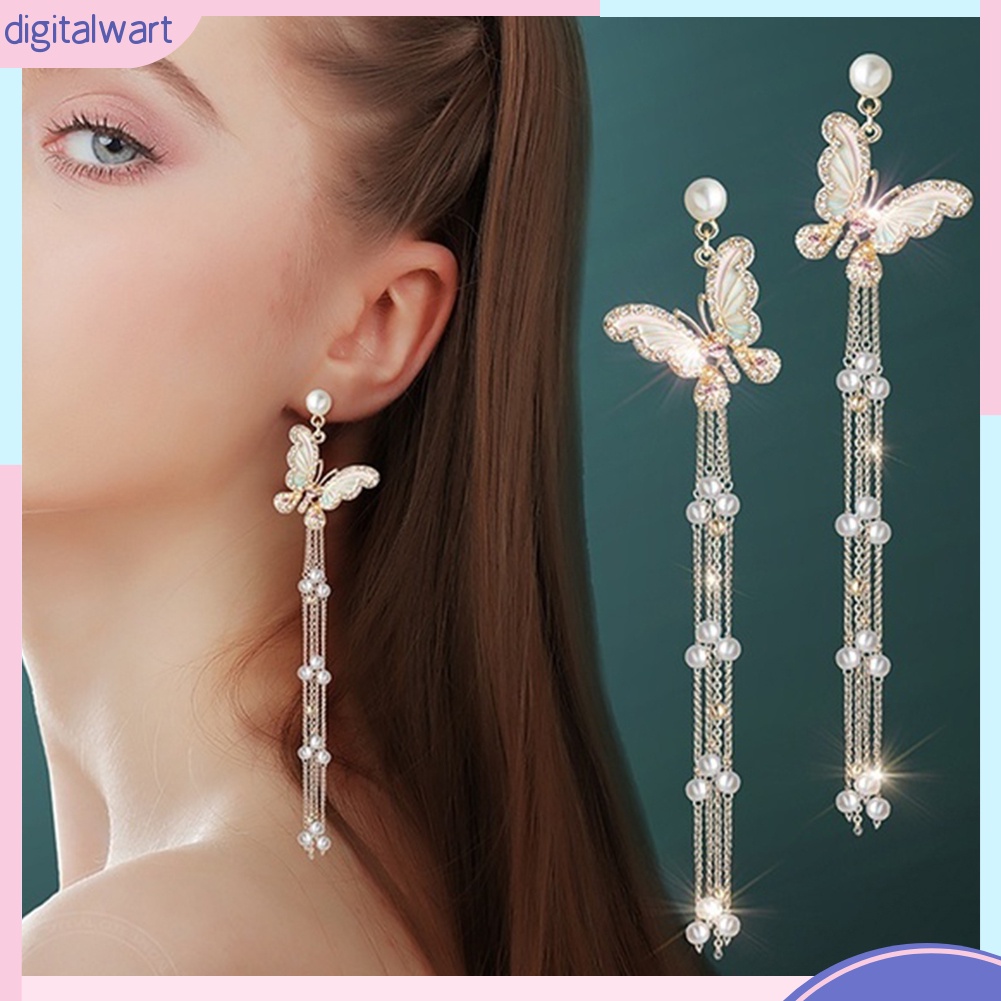 Đôi Khuyên Tai Dáng Dài Hình Bươm Bướm Đính Đá Thời Trang Cho Nữ