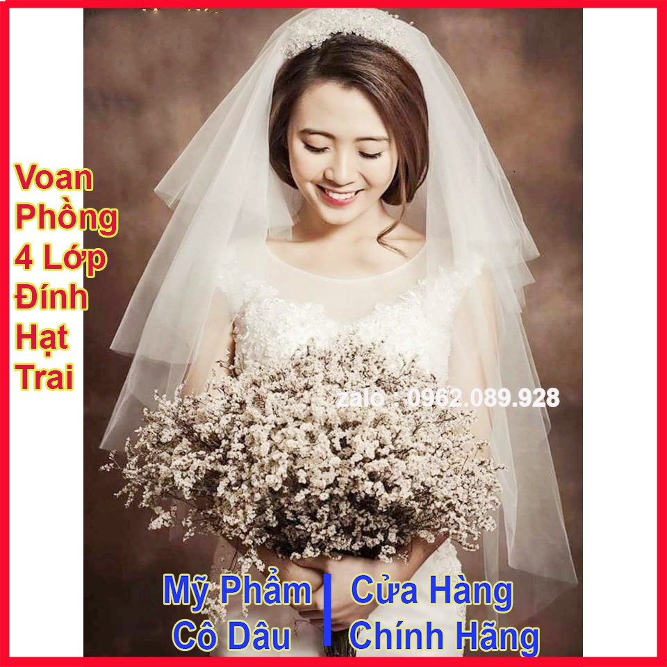 voan cô dâu 4 lớp đính hạt trai