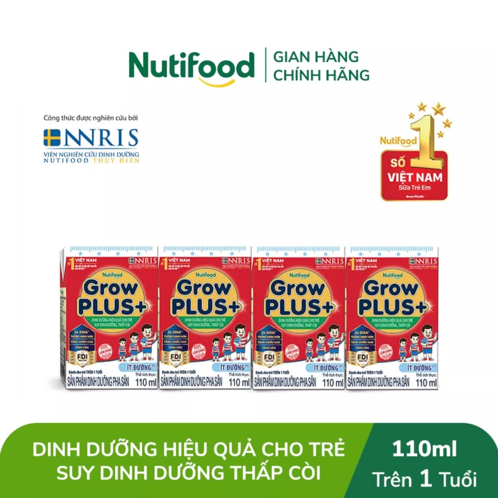 [HSD T11-2022] [Kèm Tem Trúng Thưởng] Thùng 48 Hộp Nutifood GROW PLUS SDD Ít Đường 110ml Đỏ