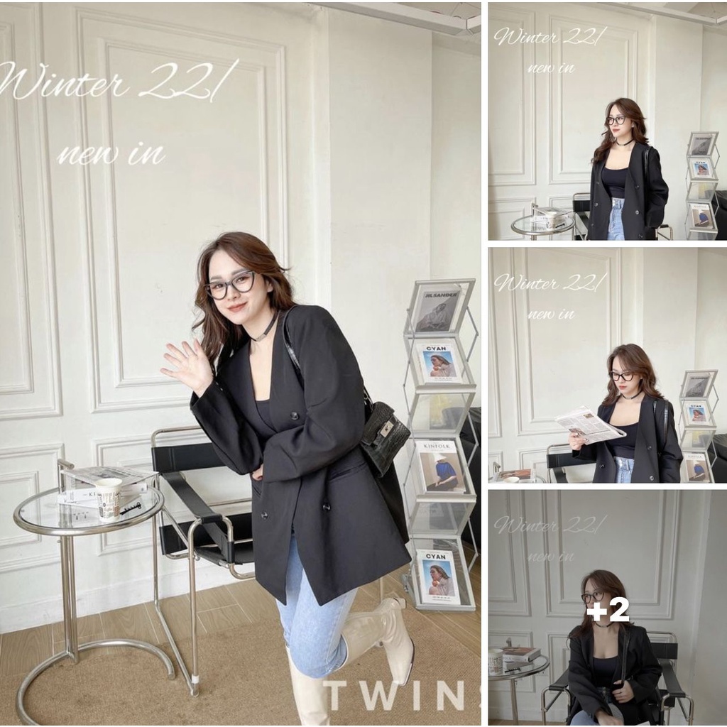 Áo khoác Blazer dáng dài cổ V phong cách Hàn Quốc