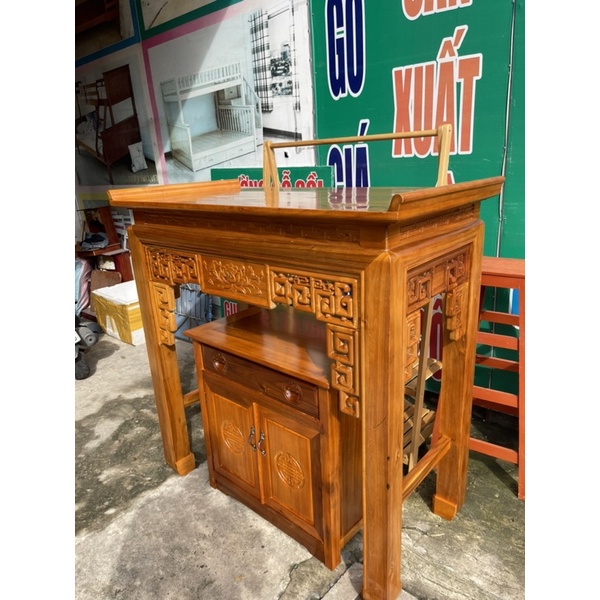 Kệ Thờ & Bàn Thờ Gia Tiên Ngang 1m27 Gỗ Tràm Kèm Tủ Dưới