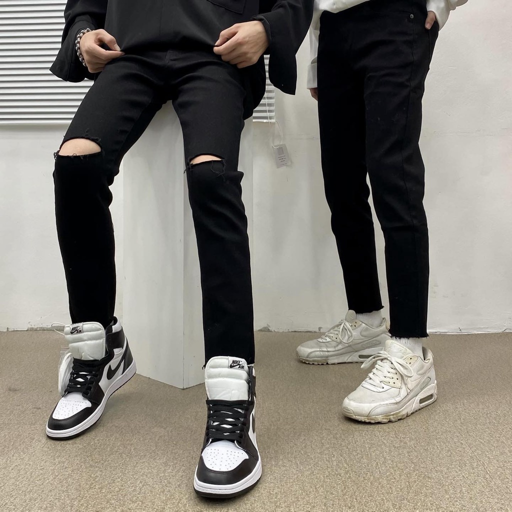 Quần jeans rách gối đen - Gin store