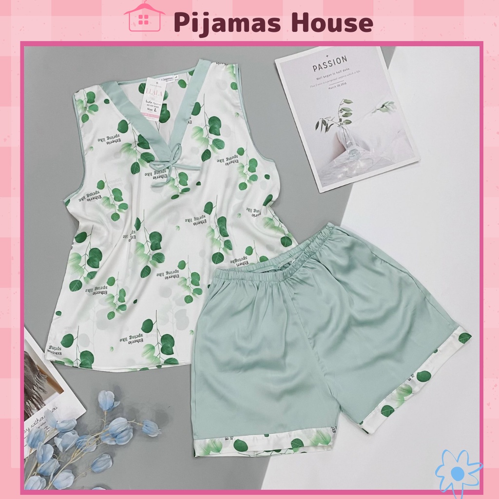 Đồ ngủ nữ, bộ hai dây, bộ mặc nhà thoáng mát chất lụa mềm mịn - PIJAMAS HOUSE