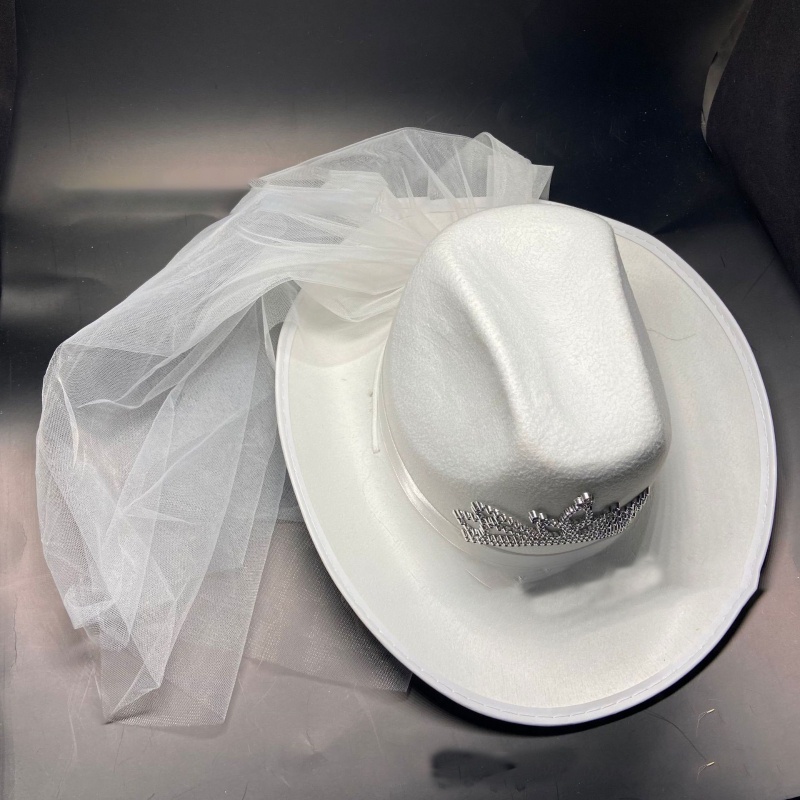 Mũ Cao Bồi Tây Hình Vương Miện Bằng Vải Nỉ Màu Trắng Thu Hút Cho Nữ