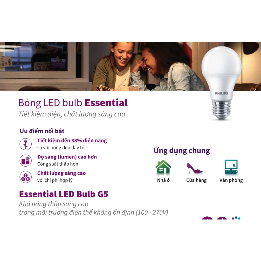 [Hàng tặng] Bóng Philips LED bulb Essential 5W ánh sáng trắng (6500K)