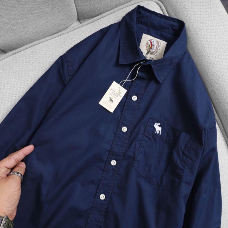 Áo sơ mi nam trơn công sở dài tay cotton màu xanh đen