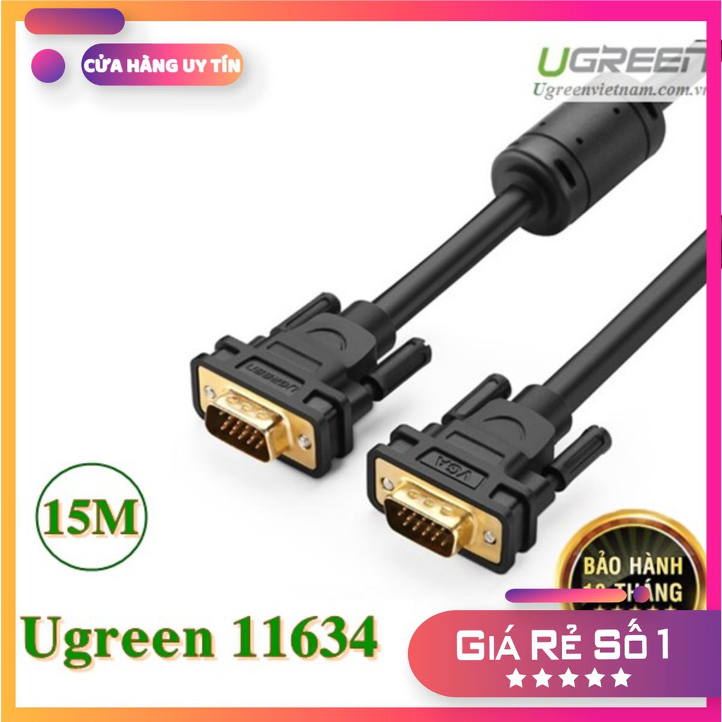 Cáp VGA 3+9C dài 15M cho Màn Hình, Máy Chiếu Chính Hãng Ugreen 11634