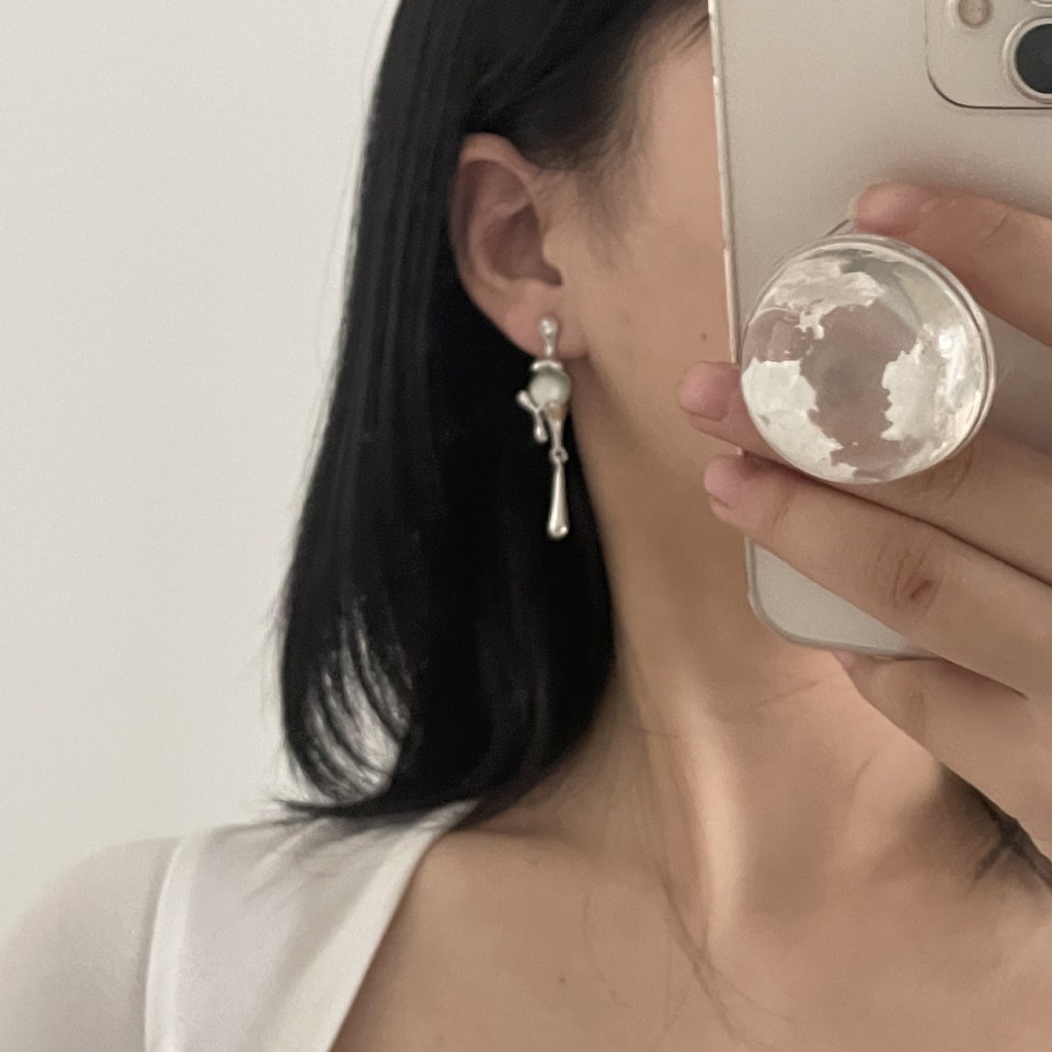Bông Tai Dài Hình Giọt Nước Đính Đá Opal Phong Cách Harajuku