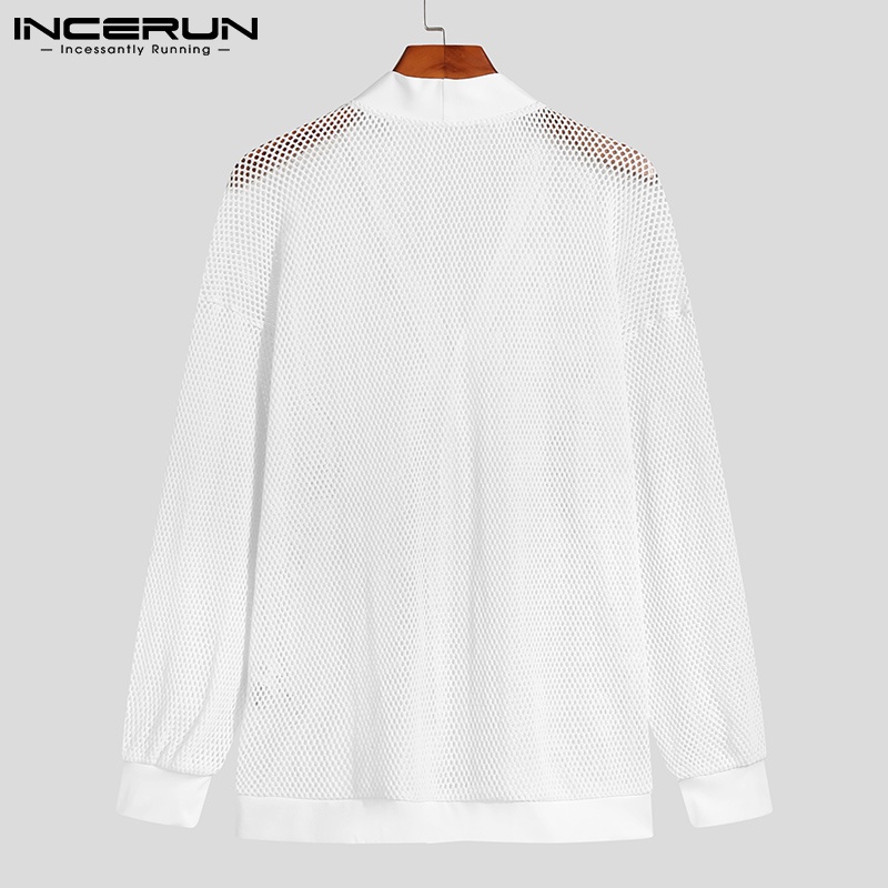 Áo khoác cardigan INCERUN tay dài cổ chữ V dáng rộng chất liệu cotton đục lỗ cho nam
