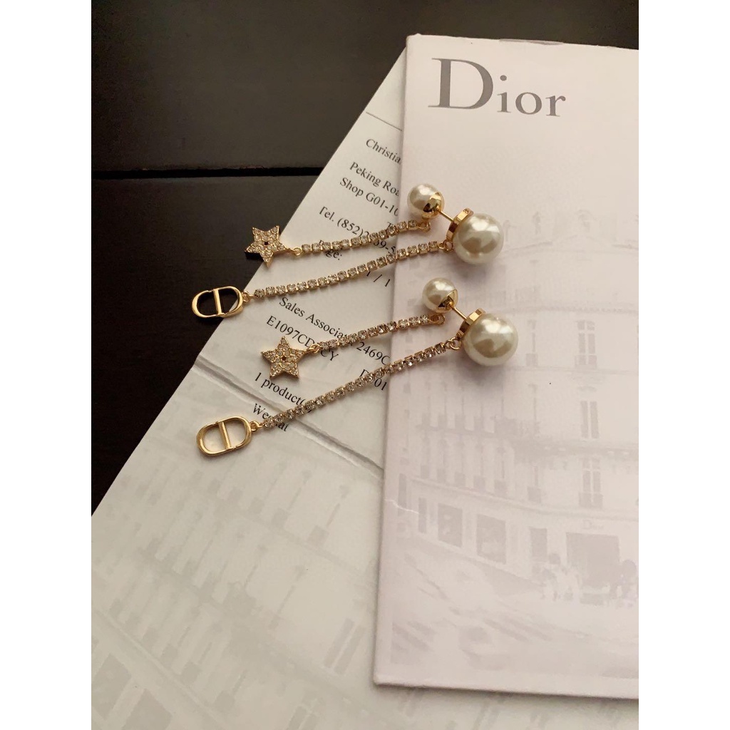 Bông Tai CD Khảm tua rua kim cương khuyên tai ngọc trai