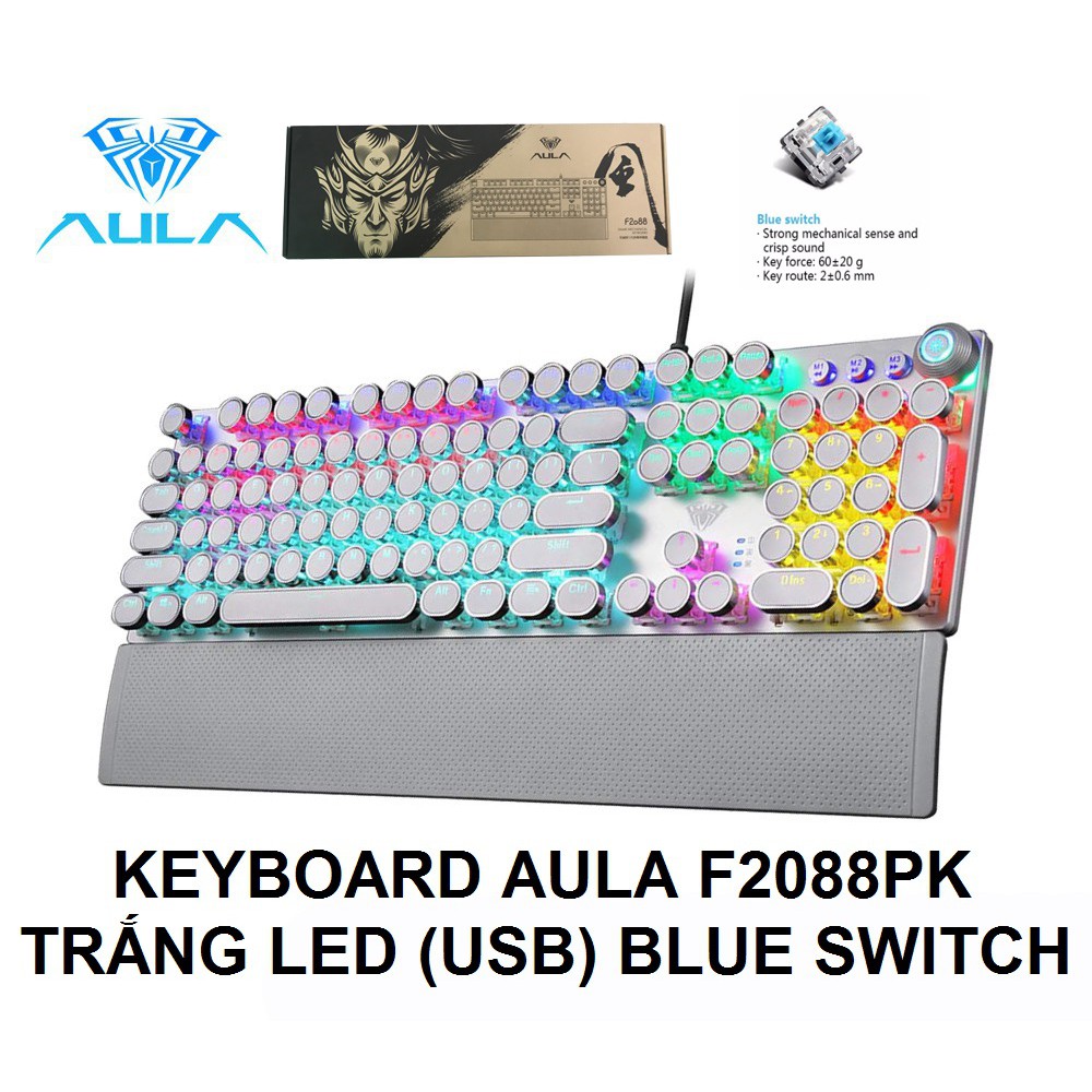 Bàn phím cơ thật AULA F2088 siêu đẹp - Đèn nền xuyên LED đổi màu 20 chế độ ,cơ giá rẻ, blue switch,kèm kê tay
