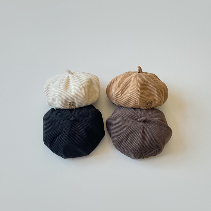 Mũ Beret Vải Nhung Kẻ Phong Cách Retro Hàn Quốc Dành Cho Bé