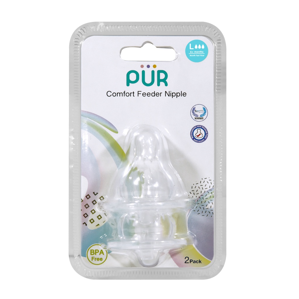 Combo 3 bình sữa Pur Comfort Feeder trọn gói 60ml, 120ml, 250ml, vỉ núm L + Tặng 1 gói tã bỉm cho bé