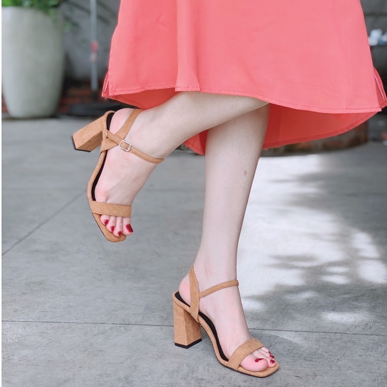 [Mã LTP50 giảm 50000 đơn 150000] Giày Sandal 7p gót vuông HADU G775 quai ngang da lộn siêu bền êm chân