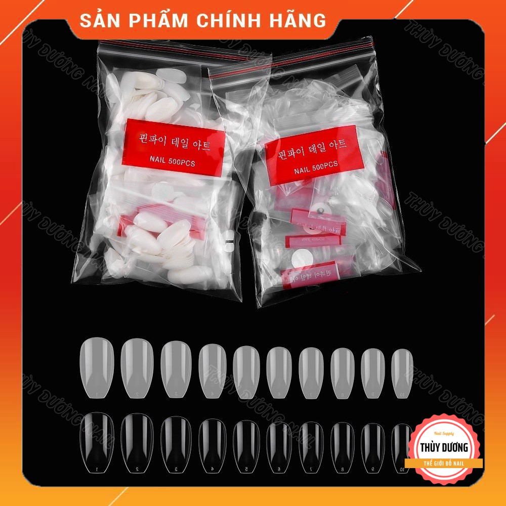 Móng úp thang ngắn form Hàn dẻo ôm fom 500 móng size từ 1 đến 10 (dạng túi)