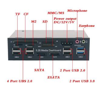 USB 3.0 Hub Multi-Function eSATA SATA Port Internal Card Reader PC Media Front Panel Audio for SD