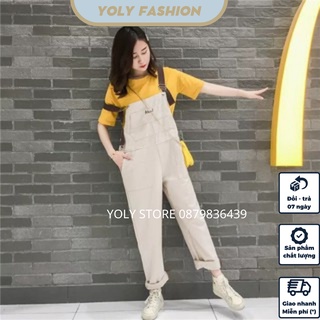 Quần Yếm Vải Kaki Dày Đẹp Dáng Suông Rộng Họa Tiết Thêu Chữ AHA Trẻ Trung, Quần Yếm Vải Kaki Unisex Phong Cách Uzzang.