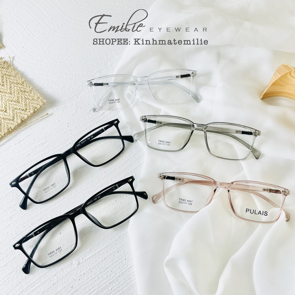 Gọng kính nhựa dẻo vuông nam nữ Emilie eyewear phụ kiện thời trang 8087