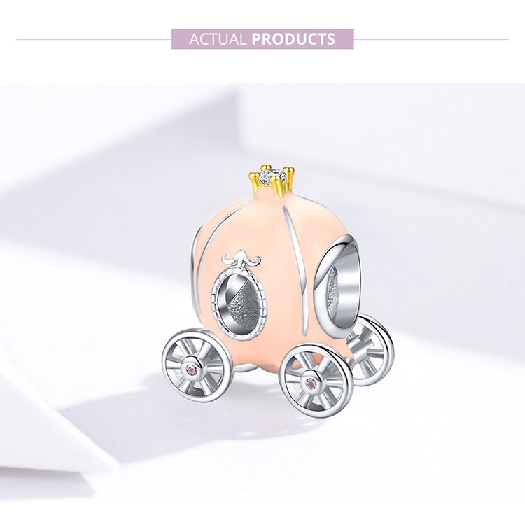 Hạt Charm Bamoer BSC135 Hình Cỗ Xe Bí Ngô Màu Be Làm Vòng Tay Dây Rắn Cho Bạn Nữ Bằng Bạc 925 Thật