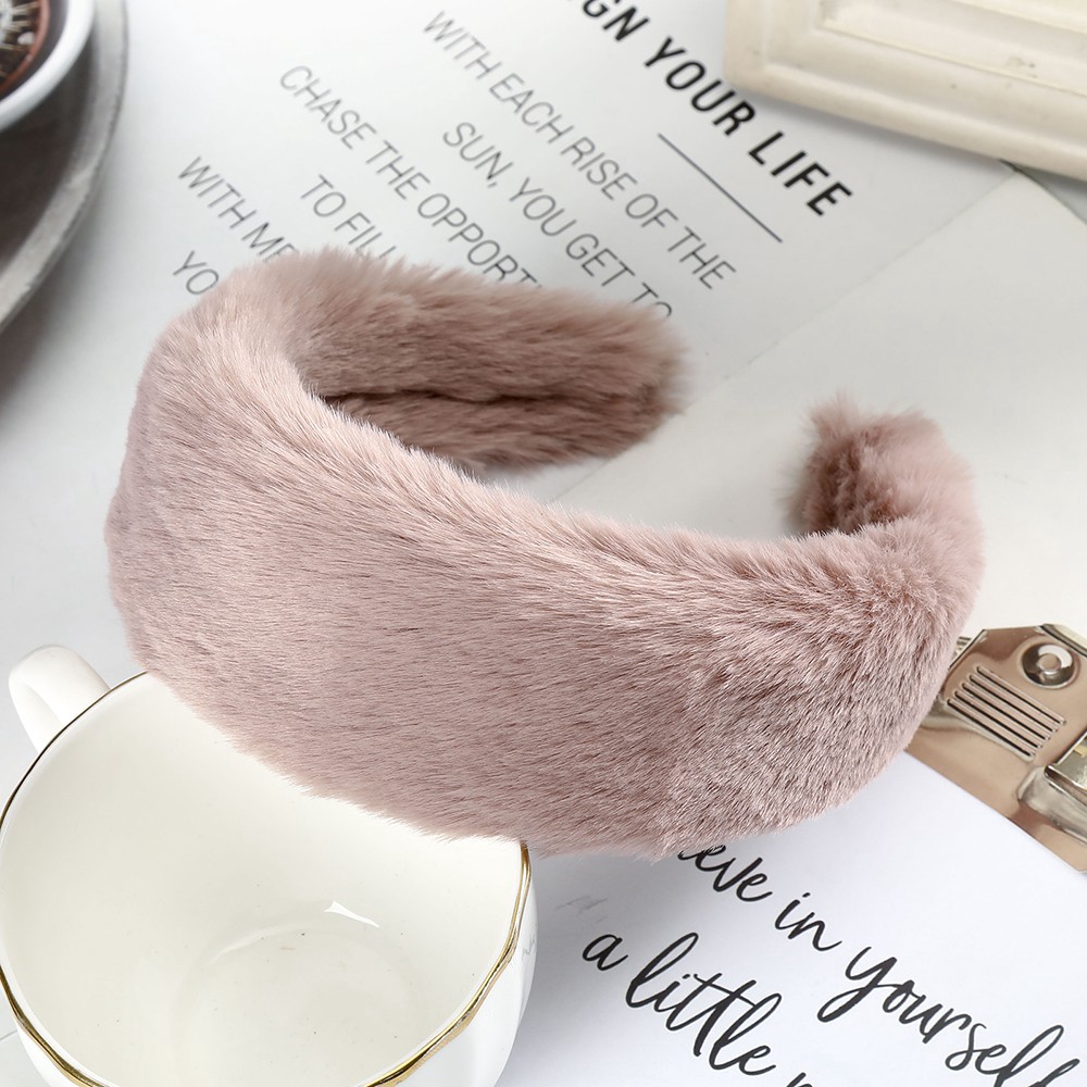 AWAYTR New Simple Solid Color Autumn and Winter Plush Wide Headband
