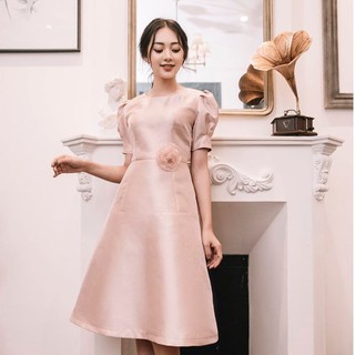 Tà Tưa Clothes Đầm nơ eo chất liệu tafta hồng