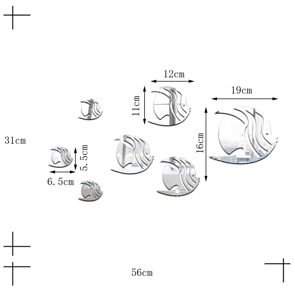 Set 32 Miếng Dán Tường 3D Tráng Gương Hình Cá Có Thể Tháo Gỡ