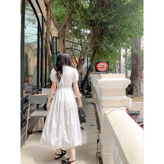 Đầm trắng dài tay bồng tiểu thư