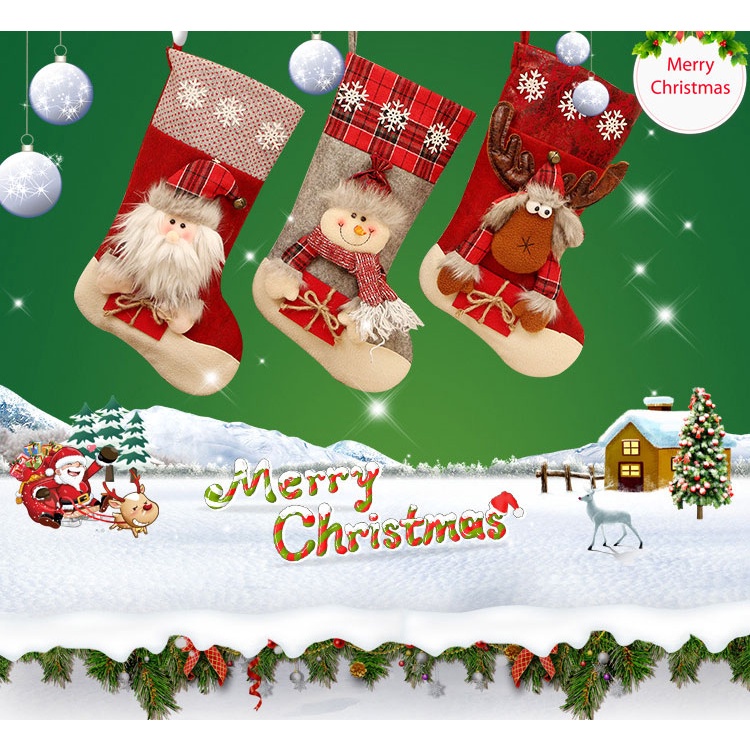 Đồ Chơi Trang Trí Cây Thông Giáng Sinh Hình Người Tuyết / Ông Già Noel / Vớ Đỏ Cỡ Lớn