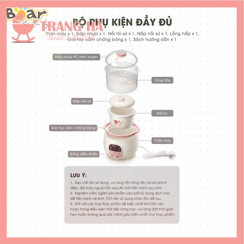 (BẢN QUỐC TẾ) Nồi Bear Đa Năng Nấu Cháo, Ninh, Hầm, Hấp Cách Thủy Tặng Kèm Lồng Hấp 4IN1 SUBE001 Bảo Hành 18 Tháng
