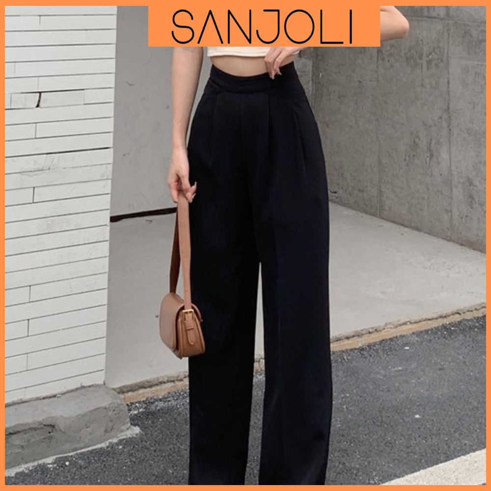 Quần Ống Rộng SANJOLI Quần Suông Culottes Nữ Lưng Cạp Cao Kéo Khoá Thiết Kế Công Sở Hàn Quốc Ulzzang QD004