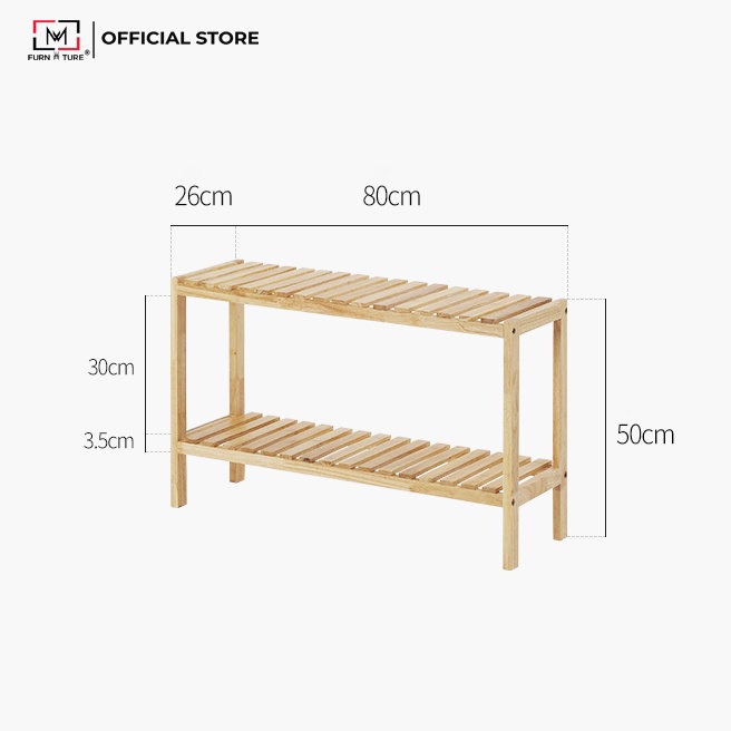 Kệ gỗ trang trí để giày dép 2 tầng đa năng size 80x26x50 cm thương hiệu MW FURNITURE