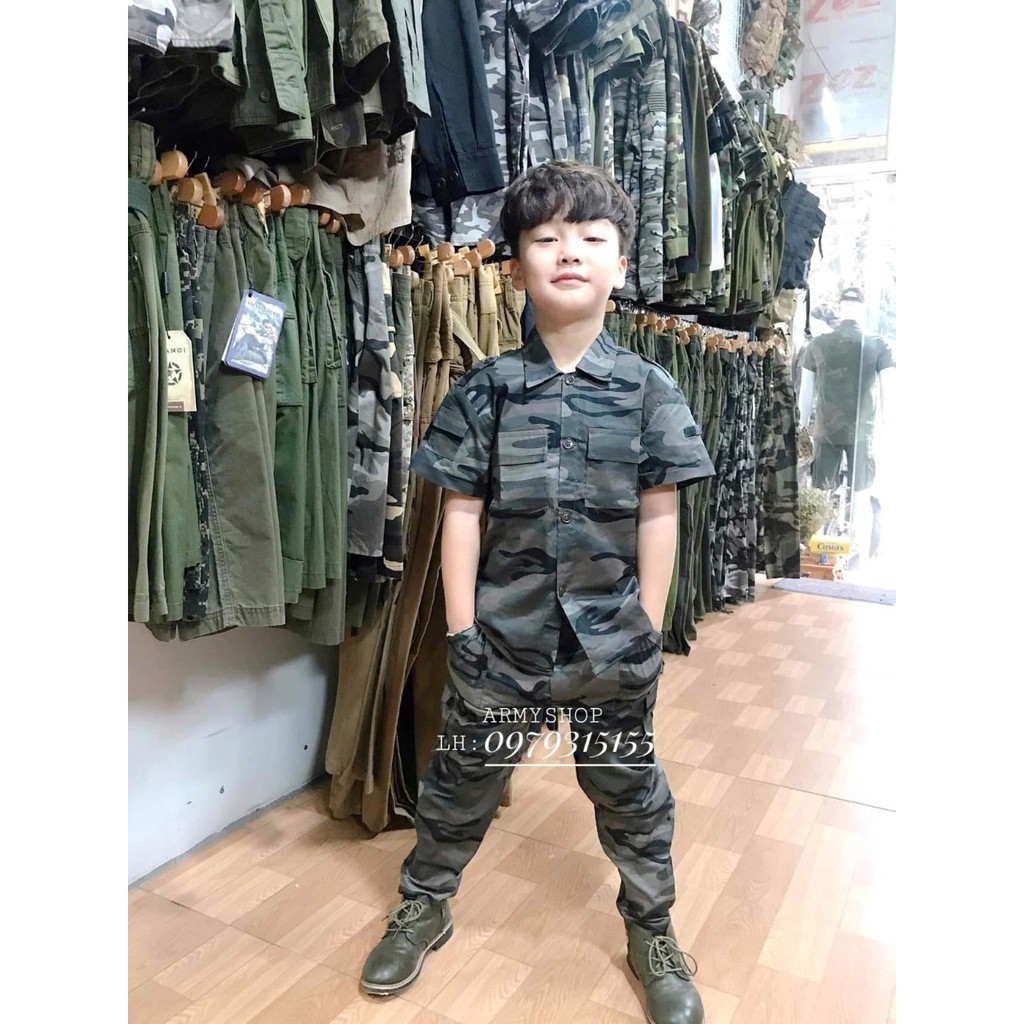 Bộ quần áo rằn ri ghi tím trẻ em