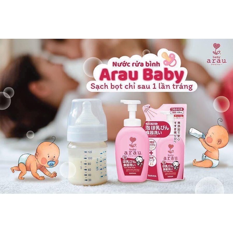 Nước rửa bình Arau Baby Nhật Bản chai 500ml/túi 450ml