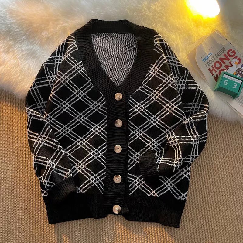 Áo Khoác Len Cardigan Cổ Chữ V Dáng Rộng Họa Tiết Kẻ Sọc Thời Trang Hàn Quốc Trẻ Trung Cho Nam