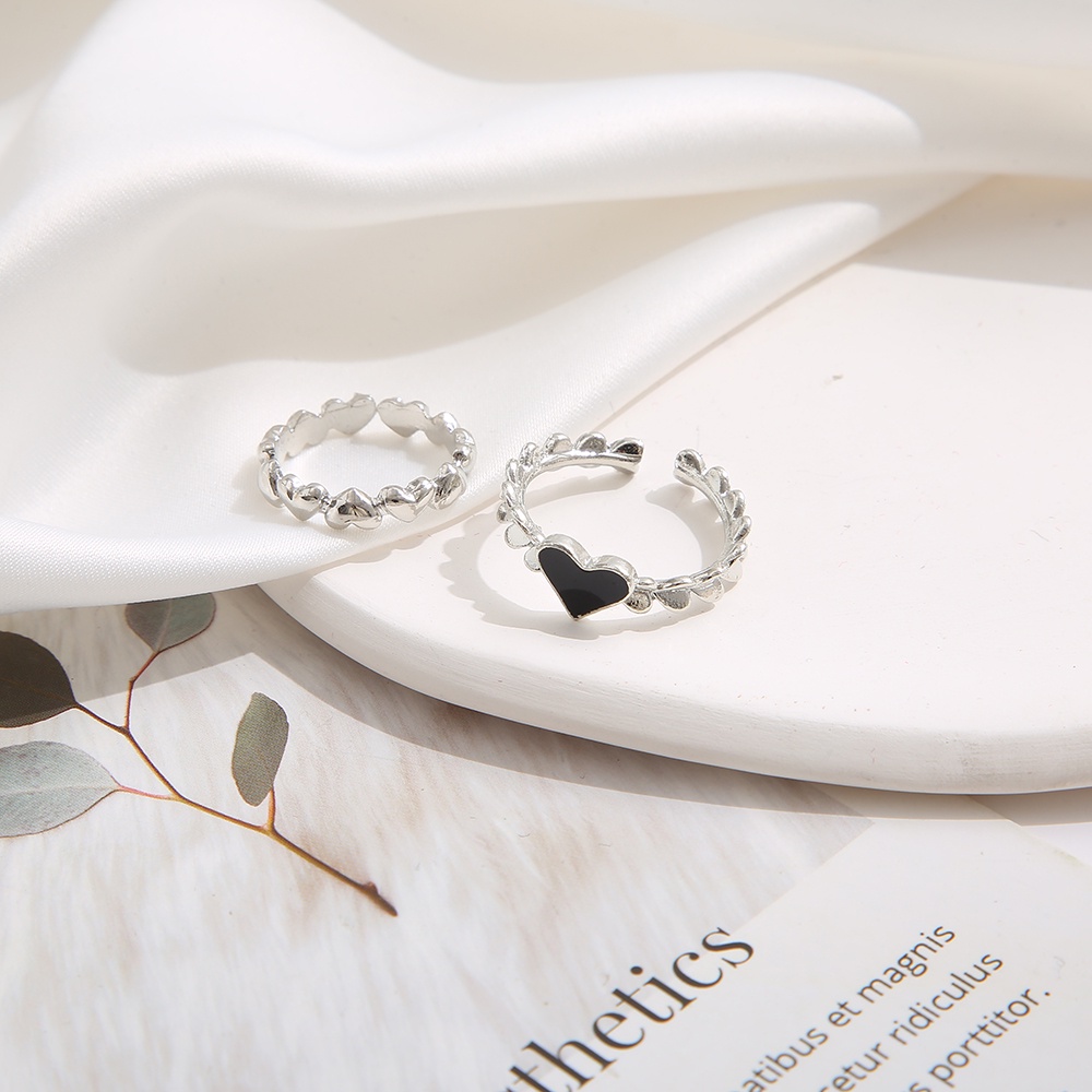 iF YOU Set 2 Nhẫn Bạc Hình Trái Tim Đen Phong Cách Cổ Điển Cho Nữ