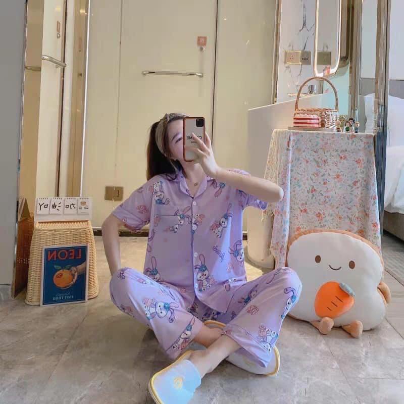 100k 2 bộ đồ ngủ nữ dài - Bộ đồ ngủ pijama nữ quần dài tai cộc chất kate thái hoạt hình dễ thương